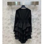 Louis Vuitton Women LV Long-Sleeved Tiered Dress Silk Viscose Elastane Black Regular Fit - Image 3