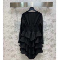 Louis Vuitton Women LV Long-Sleeved Tiered Dress Silk Viscose Elastane Black Regular Fit (10)