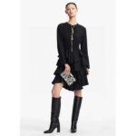 Louis Vuitton Women LV Long-Sleeved Tiered Dress Silk Viscose Elastane Black Regular Fit - Image 14