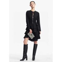 Louis Vuitton Women LV Long-Sleeved Tiered Dress Silk Viscose Elastane Black Regular Fit (10)