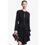 Louis Vuitton Women LV Long-Sleeved Tiered Dress Silk Viscose Elastane Black Regular Fit - Image 15