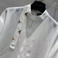 Louis Vuitton Women LV Monogram Lavaliere Button Sleeve Blouse White Silk Regular Fit (6)