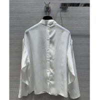 Louis Vuitton Women LV Monogram Lavaliere Button Sleeve Blouse White Silk Regular Fit (6)