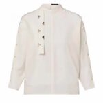 Louis Vuitton Women LV Monogram Lavaliere Button Sleeve Blouse White Silk Regular Fit