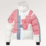 Giacca imbottita Louis Vuitton da donna LV SKI LV Stripes in jacquard monogrammato in poliammide, bianca