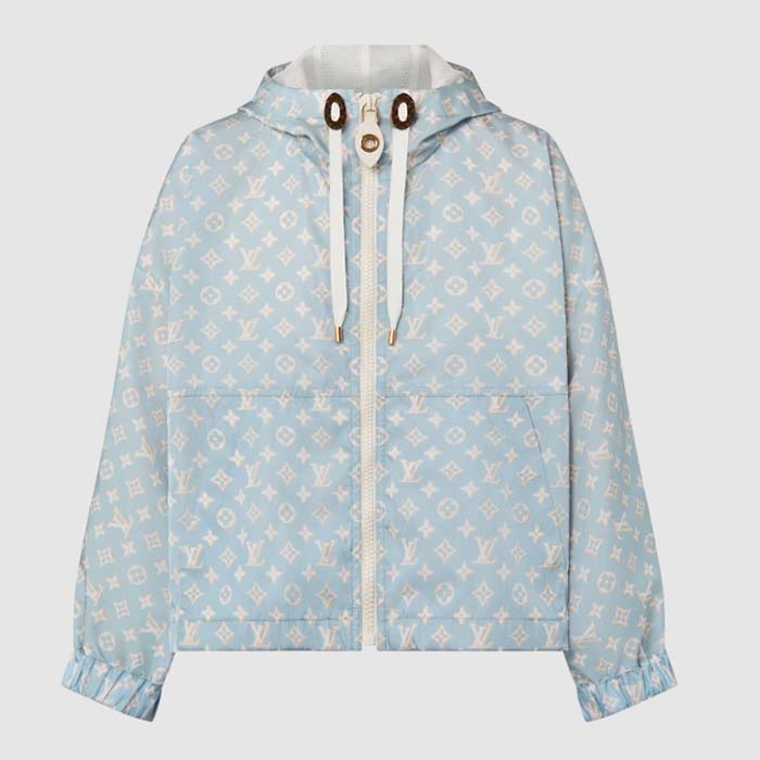 Louis Vuitton Women LV Shiny Monogram Short Parka Ice Blue Regular Fit