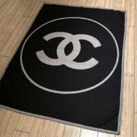 Chanel Unisex CC Cotton Wool Tweed Beige Black Multifunction Blanket Scarf (3)