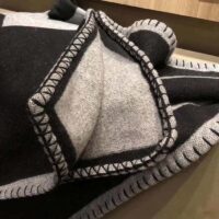 Chanel Unisex CC Cotton Wool Tweed Beige Black Multifunction Scarf Blanket (2)