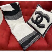 Chanel Unisex CC Cotton Wool Tweed Beige Black Multifunction Scarf Blanket (2)