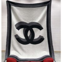 Chanel Unisex CC Cotton Wool Tweed Beige Black Multifunction Scarf Blanket (2)