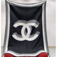 Chanel Unisex CC Cotton Wool Tweed Beige Black Multifunction Scarf Blanket (2)