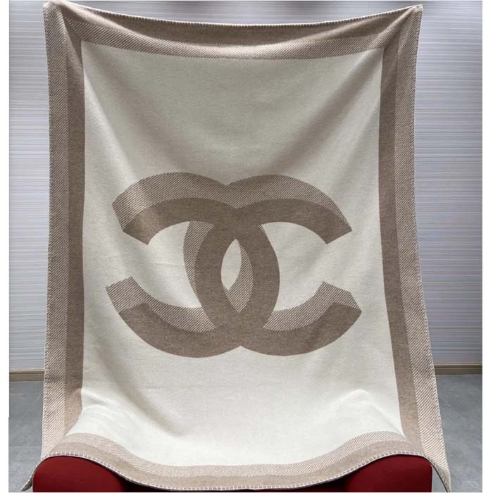 Chanel Unisex CC Cotton Wool Tweed Beige Sandy Multifunction Scarf Blanket (1)