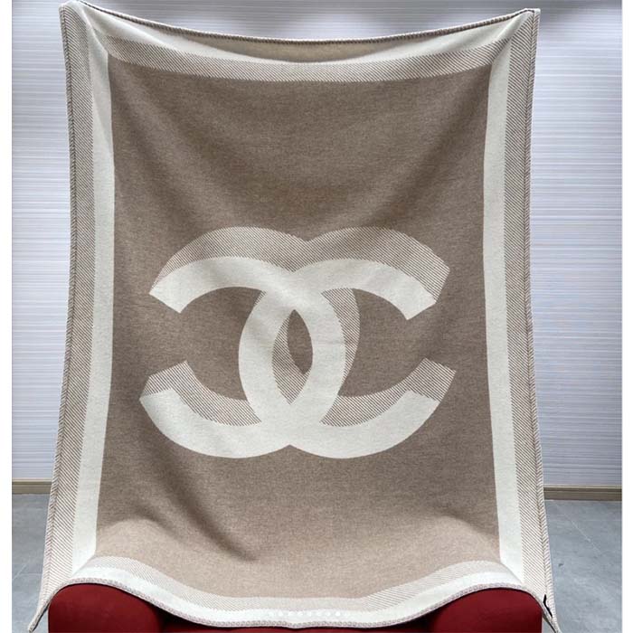 Chanel Unisex CC Cotton Wool Tweed Beige Sandy Multifunction Scarf Blanket (3)