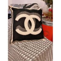 Chanel Unisex CC Pillow Cotton Wool Tweed Beige Black Multifunction (6)