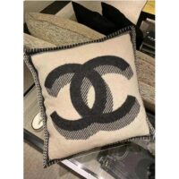 Chanel Unisex CC Pillow Cotton Wool Tweed Beige Black Multifunction (6)