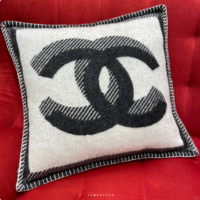 Chanel Unisex CC Pillow Cotton Wool Tweed Beige Black Multifunction (6)