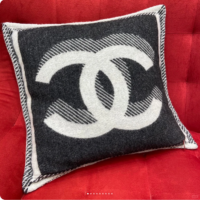 Chanel Unisex CC Pillow Cotton Wool Tweed Beige Black Multifunction (6)