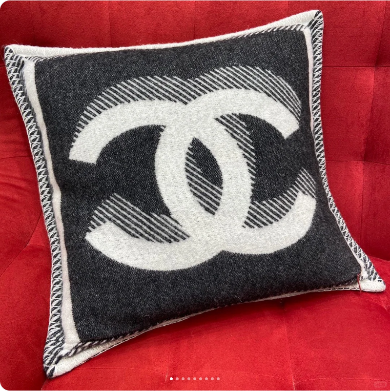Chanel Unisex CC Pillow Cotton Wool Tweed Beige Black Multifunction (5)