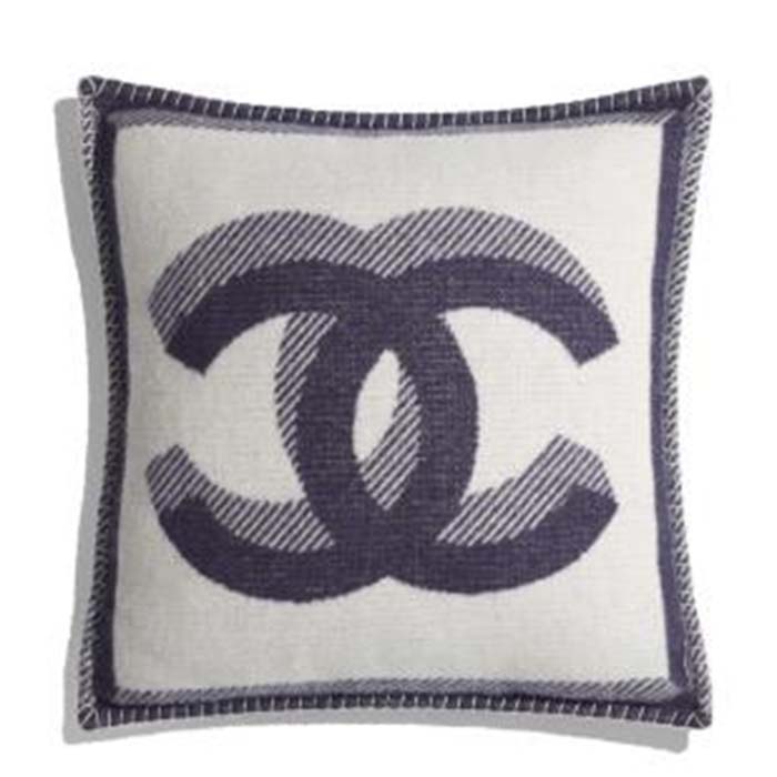 Chanel Unisex CC Pillow Cotton Wool Tweed Beige Black Multifunction