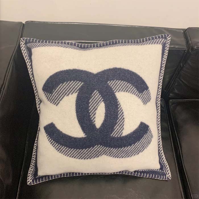Chanel Unisex CC Pillow Cotton Wool Tweed Beige Navy Multifunction (1)
