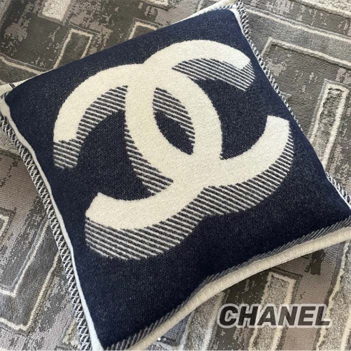 Chanel Unisex CC Pillow Cotton Wool Tweed Beige Navy Multifunction (6)