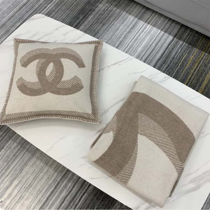 Chanel Unisex CC Pillow Cotton Wool Tweed Beige Sandy Multifunction (1)
