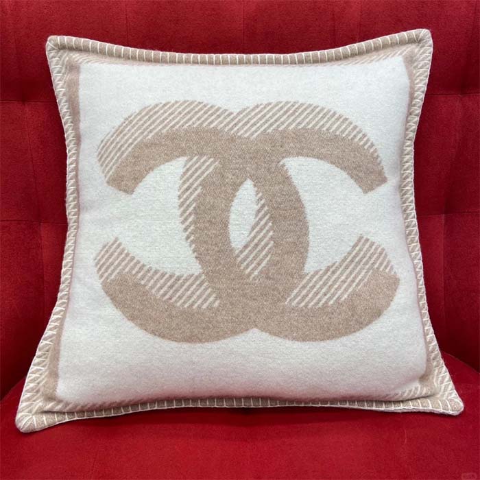 Chanel Unisex CC Pillow Cotton Wool Tweed Beige Sandy Multifunction