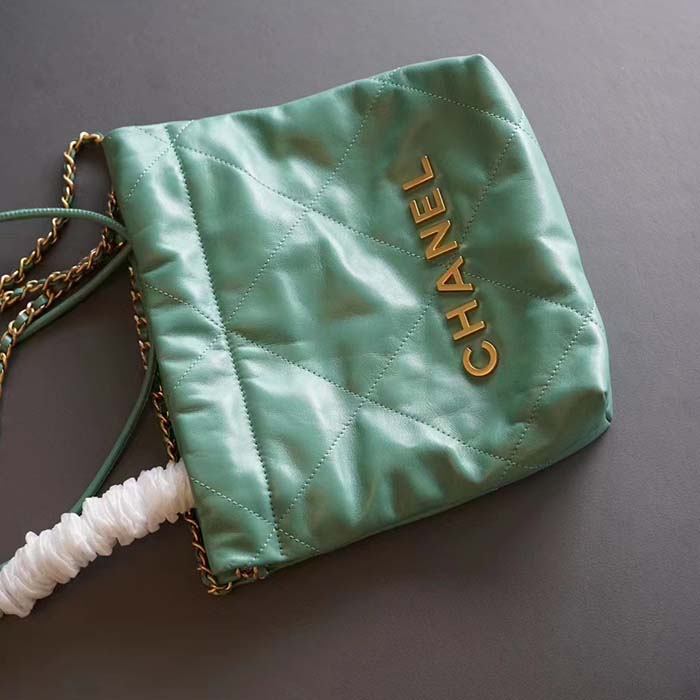 Chanel Women CC 22 Mini Handbag Shiny Calfskin Gold-Tone Metal Turquoise Ref. AS3980 B08037 NS837 (1)