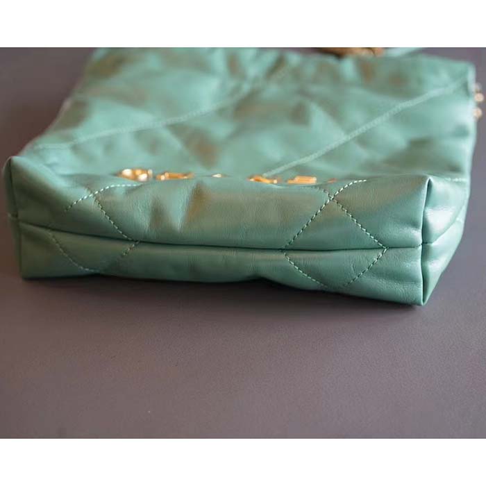 Chanel Women CC 22 Mini Handbag Shiny Calfskin Gold-Tone Metal Turquoise Ref. AS3980 B08037 NS837 (10)