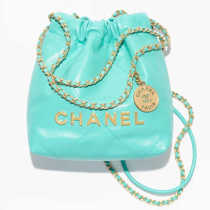 Chanel Women CC 22 Mini Handbag Shiny Calfskin Gold-Tone Metal Turquoise Ref. AS3980 B08037 NS837