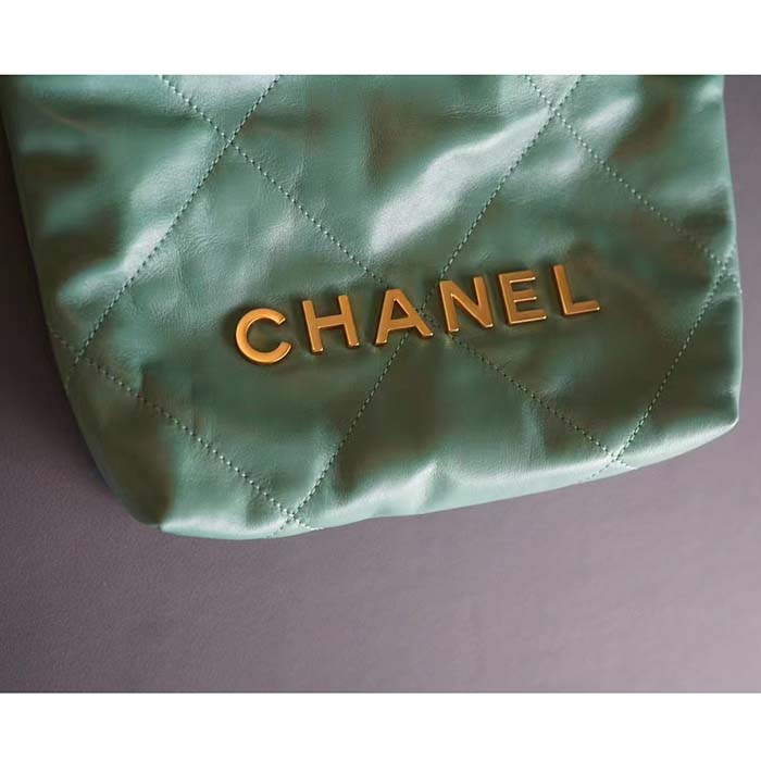 Chanel Women CC 22 Mini Handbag Shiny Calfskin Gold-Tone Metal Turquoise Ref. AS3980 B08037 NS837 (3)