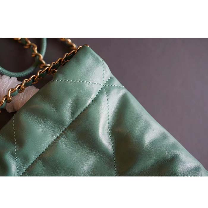 Chanel Women CC 22 Mini Handbag Shiny Calfskin Gold-Tone Metal Turquoise Ref. AS3980 B08037 NS837 (4)