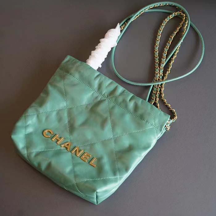 Chanel Women CC 22 Mini Handbag Shiny Calfskin Gold-Tone Metal Turquoise Ref. AS3980 B08037 NS837 (5)