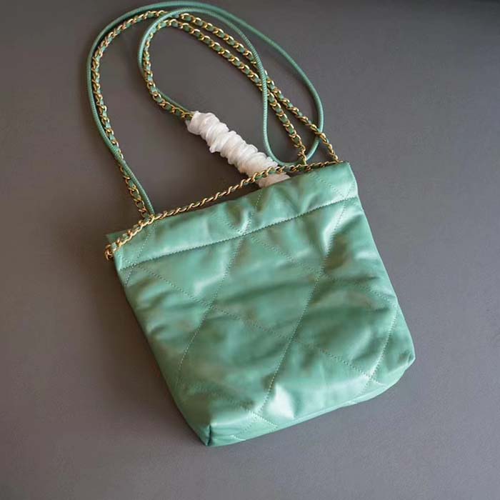 Chanel Women CC 22 Mini Handbag Shiny Calfskin Gold-Tone Metal Turquoise Ref. AS3980 B08037 NS837 (6)