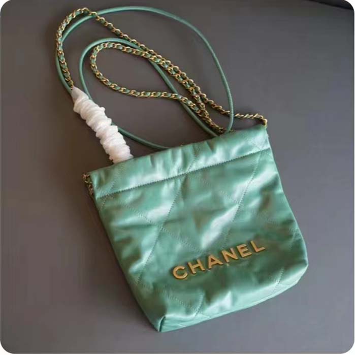 Chanel Women CC 22 Mini Handbag Shiny Calfskin Gold-Tone Metal Turquoise Ref. AS3980 B08037 NS837 (8)
