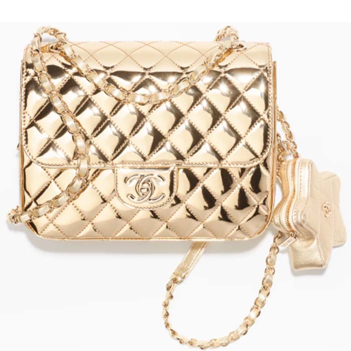 Chanel Women CC Backpack Star Coin Purse Mirror Calfskin Metallic Calfskin Gold-Tone Metal
