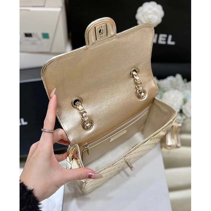 Chanel Women CC Backpack Star Coin Purse Mirror Calfskin Metallic Calfskin Gold-Tone Metal