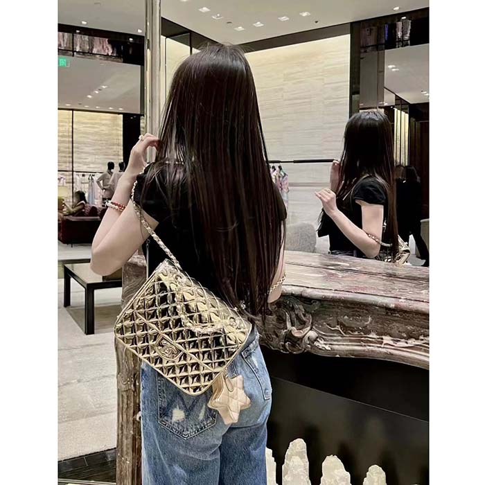 Chanel Women CC Backpack Star Coin Purse Mirror Calfskin Metallic Calfskin Gold-Tone Metal