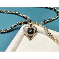 Chanel Women CC Belt Gold Metal Black Calfskin Leather Chanel Heart Shape Logo (4)