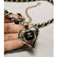 Chanel Women CC Belt Gold Metal Black Calfskin Leather Chanel Heart Shape Logo (4)