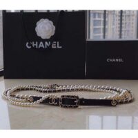 Chanel Women CC Belt Gold Metal Resin Glass Pearls Strass Black Calfskin Leather (10)