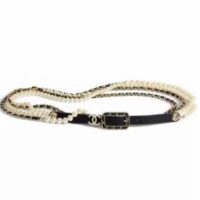 Chanel Women CC Belt Gold Metal Resin Glass Pearls Strass Black Calfskin Leather (10)