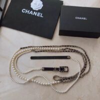 Chanel Women CC Belt Gold Metal Resin Glass Pearls Strass Black Calfskin Leather (10)