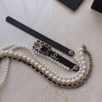 Chanel Women CC Belt Gold Metal Resin Glass Pearls Strass Black Calfskin Leather (10)