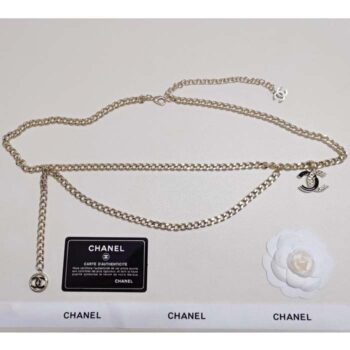 Chanel Women CC Belt Gold Tone Metal Black Chanel Logo