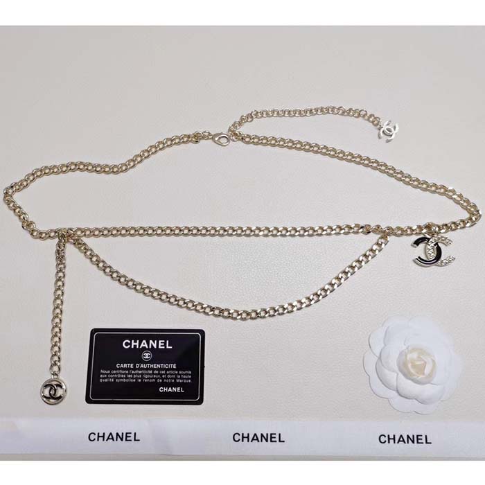 Chanel Women CC Belt Gold Tone Metal Black Chanel Logo
