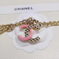 Chanel Women CC Belt Gold Tone Metal Pink Chanel Logo (1)