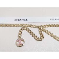 Chanel Women CC Belt Gold Tone Metal Pink Chanel Logo (1)