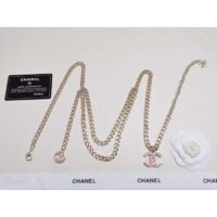 Chanel Women CC Belt Gold Tone Metal Pink Chanel Logo (1)