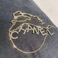 Chanel Women CC Belt Gold Tone Metal White Crystal Glass Diamond Chanel Logo (5)